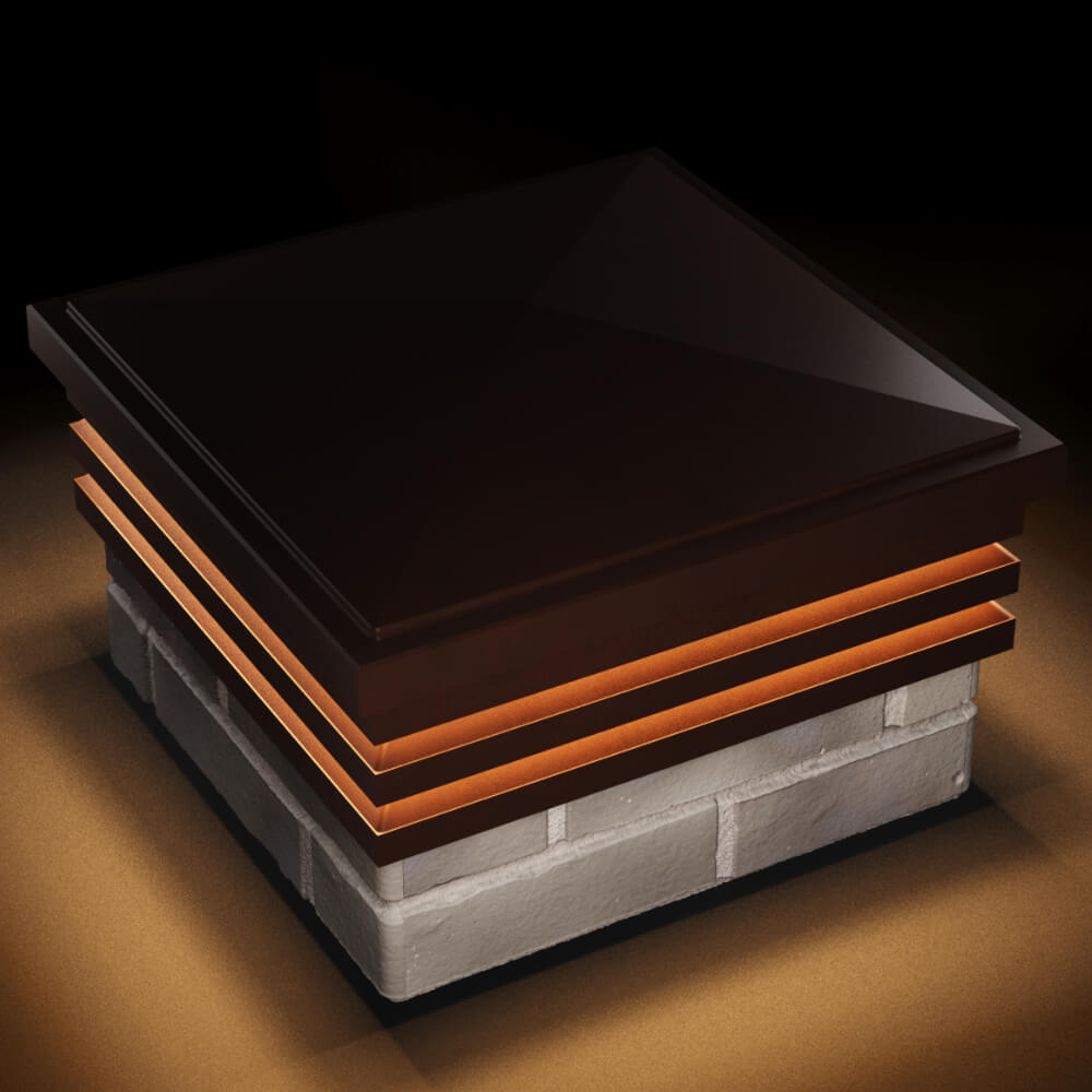 Колпак Zking Бона ХайТек Коричневый на столб 1.5х1.5 кирпича (385х385мм) с подсветкой